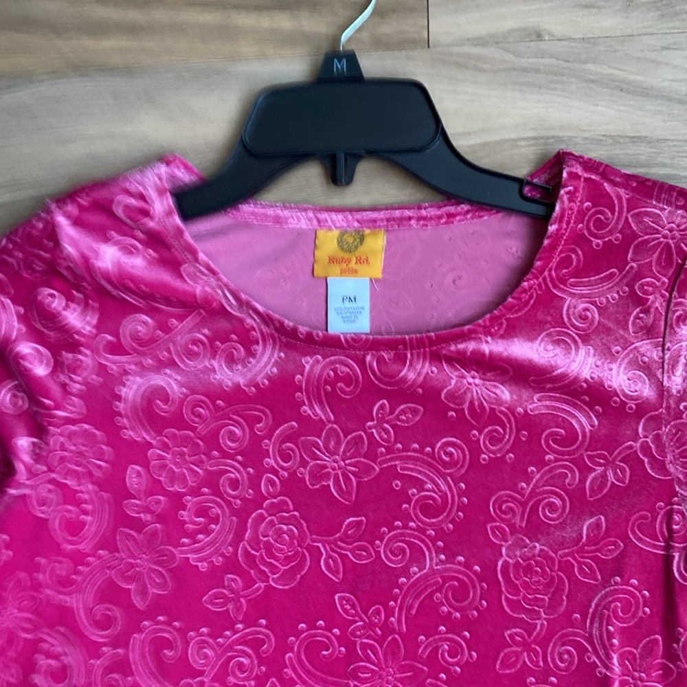 Ruby Rd top velvet floral print top fushia boho blouse casual office PM - Picture 4 of 16